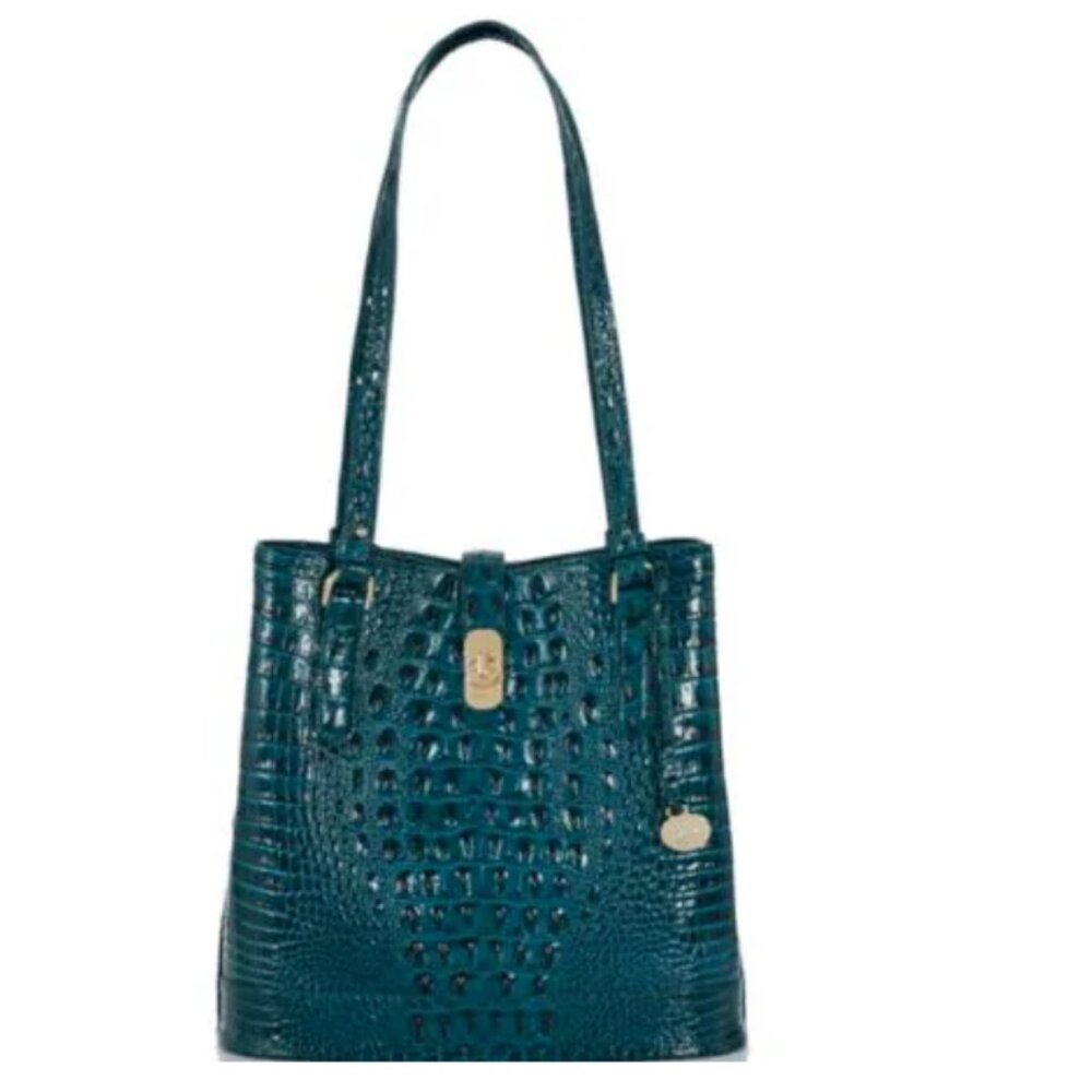 NWT Brahmin Melbourne Collection Fiora Bucket Bag - Juniper Leather